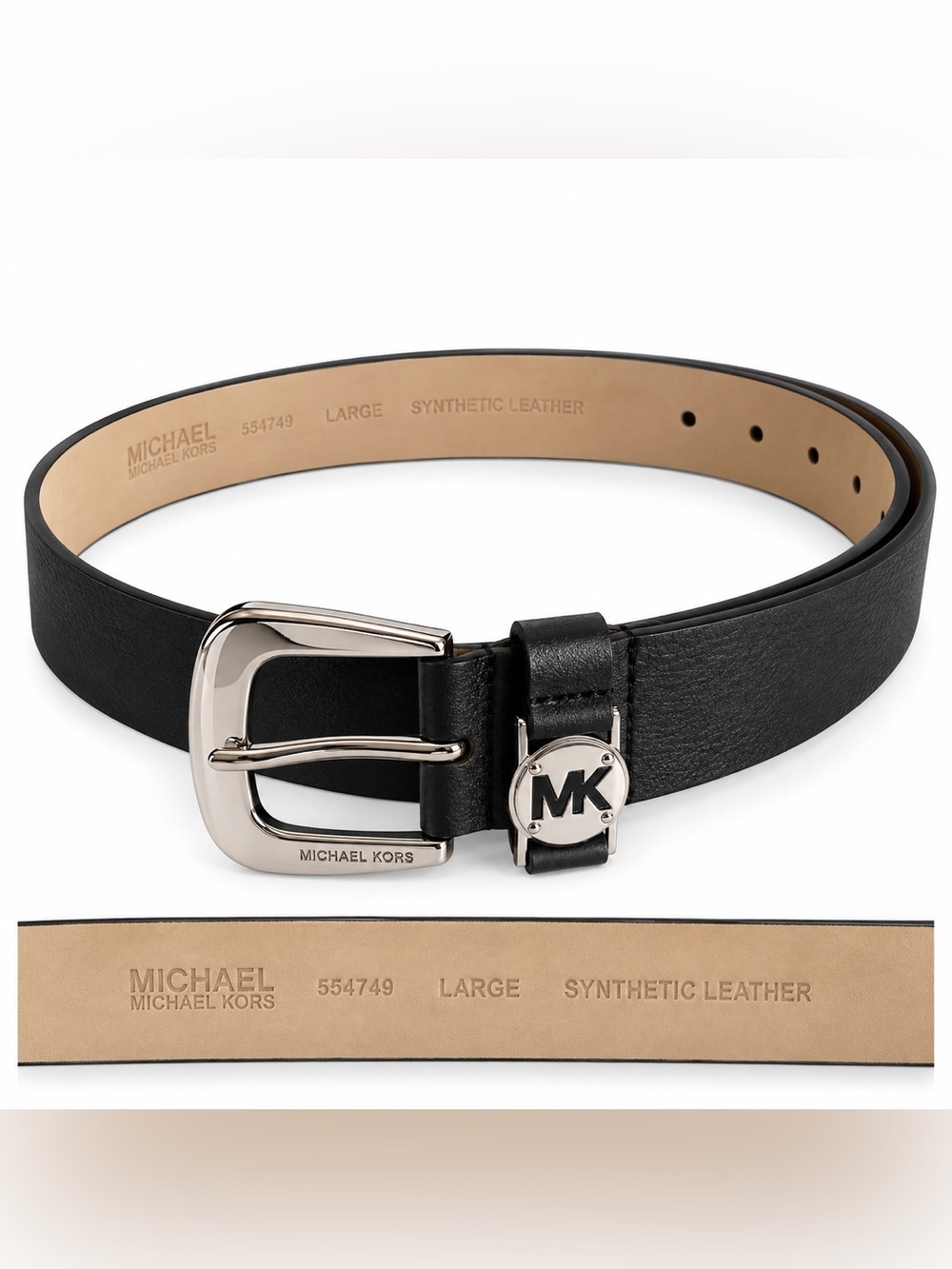 Michael Kors Black Belt w/ Silver MK Charm – Size Large